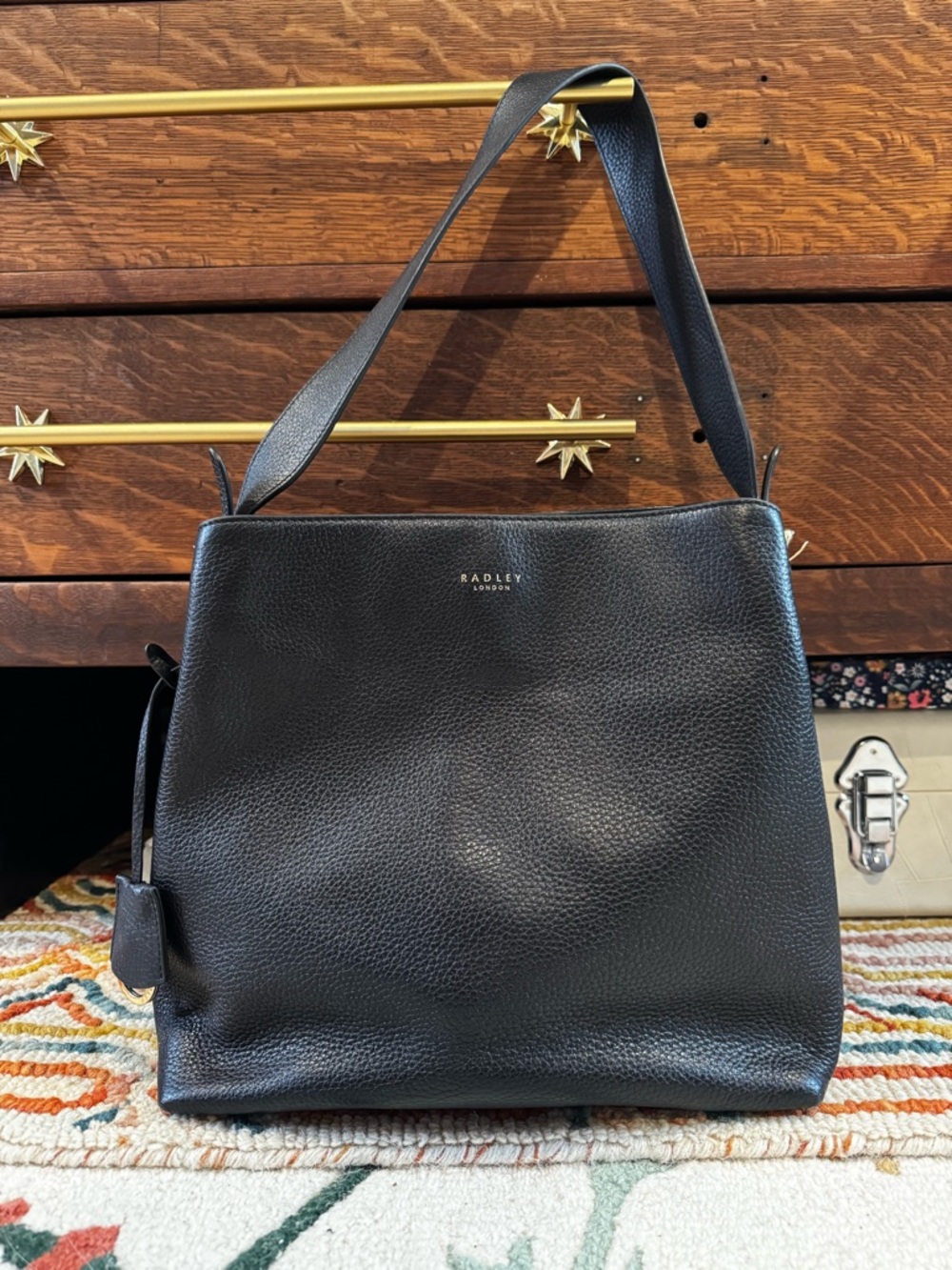 RADLEY LONDON Black Pebbled Leather Shoulder Tote